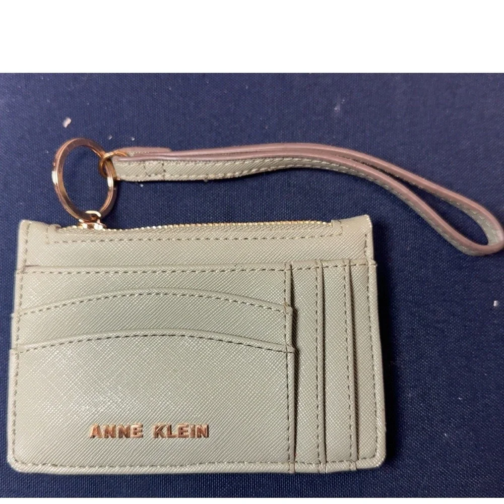 Anne Klein | Sage Green Saffiano Card Holder Wallet Wristlet with ID Window Zip